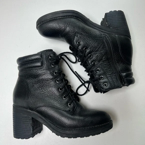 Steve Madden platform chunky Black Leather Ankle Boots 6 - Picture 3 of 8